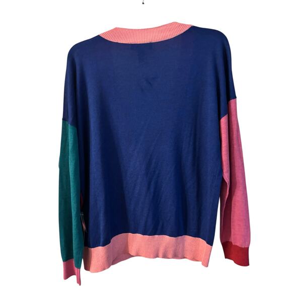 ModCloth Women’s Color block Cardigan Button Up V Neck Size Large NWT Pink Blue - Picture 5 of 7